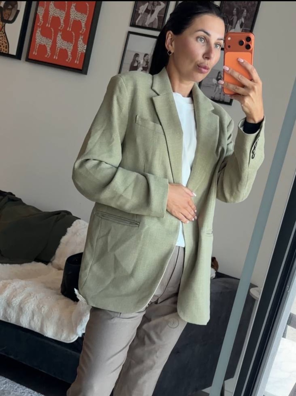 H&M Light Olive Green Tailored Blazer Jacket